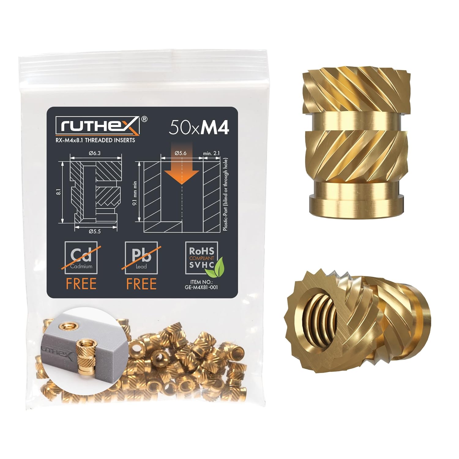 Ruthex M4 heat insert