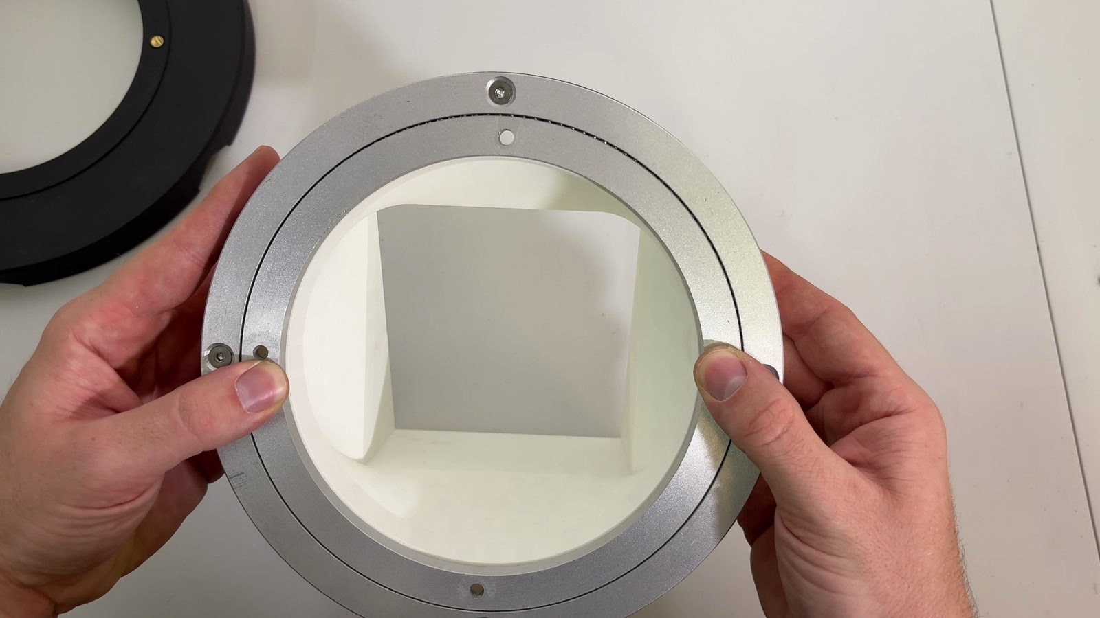 Lazy Susan hole aligned with the pass-through hole, seen from the top