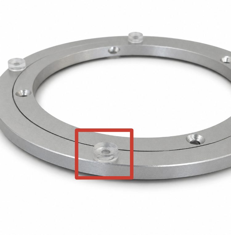8-inch lazy Susan bearing; the rubber foot to remove is boxed in red